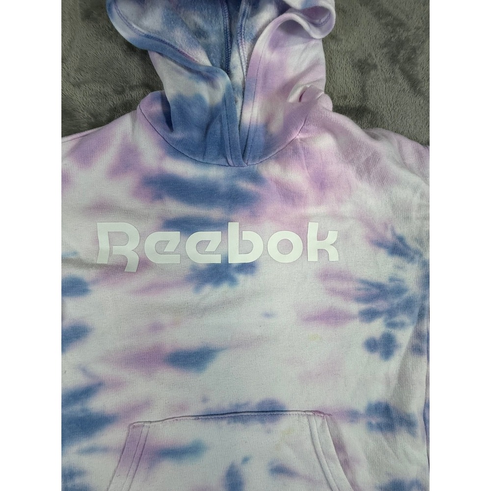 Reebok Tie Dye Hoodie Sweatshirt Pullover Blue Pink White Youth Size 12 - Picture 4 of 11